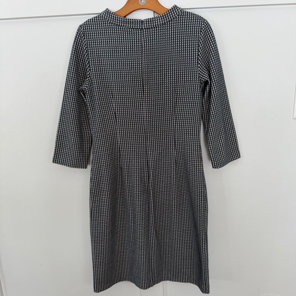 Boden Pink Green Houndstooth Jacquard Dress Pockets Career 3/4 SLV Cotton Knee 6 - Picture 10 of 16